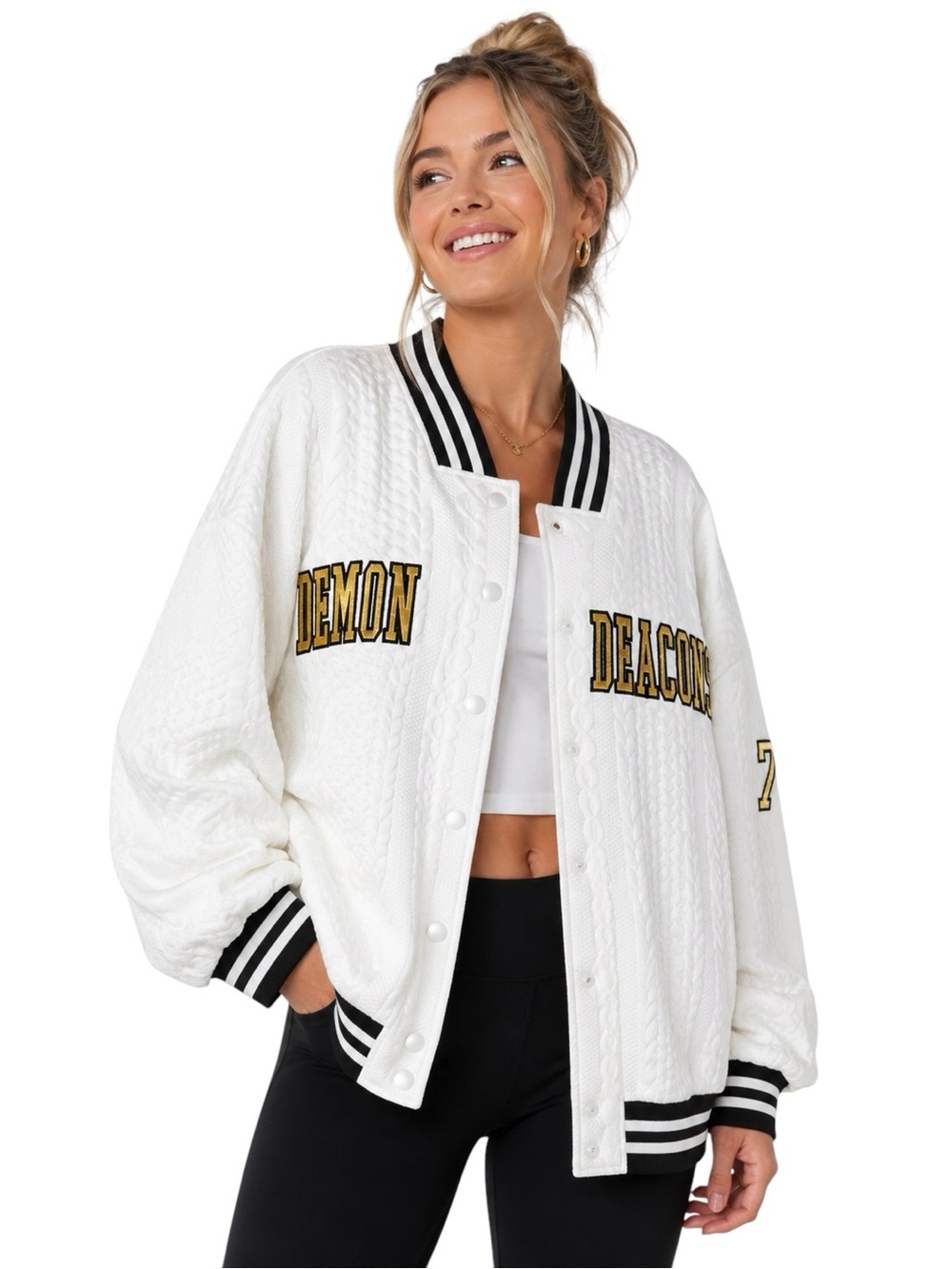 NWT Gameday Couture Wake Forest Demon Deacons Cable Knit Varsity Jacket White XL